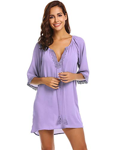 SUNAELIA Women Bikini Cover Up Swimsuit Beach Dress with Lace Purple