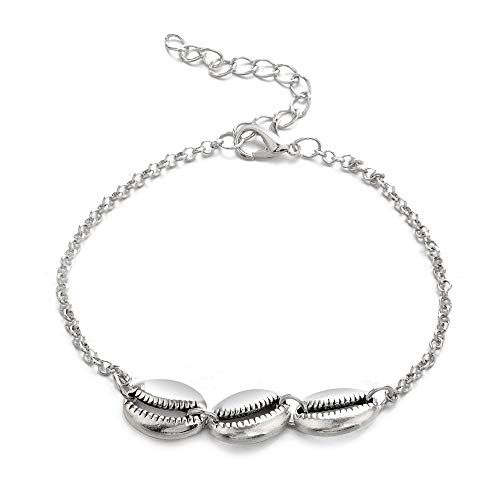 2 pcs Bohemia Anklets for Women Wave Alloy Shell Bracelets Rope Beach Foot Chain Jewelry GIF (Silver) - Thumbnail 3