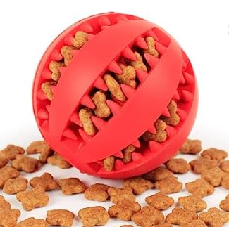 Dog Treat Toys For Boredom,7CM Dog Rubber Ball Chew Toy, Bite Resistant Treat Dispensing Tooth Cleaning Puppy Toy for Small Medium Large Dog and Cat Red