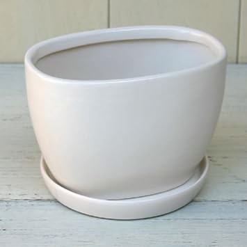 Amazon Kicf楕円 白 陶器製植木鉢 おしゃれプランター 鉢