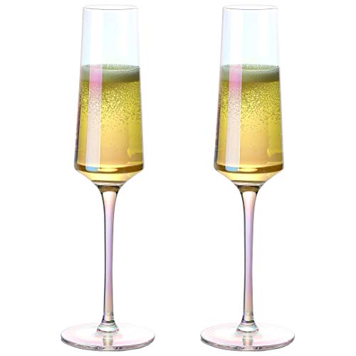 Meichu Modern Champagne Flutes Set of 2, 100% Lead Free Crystal Champagne Glasses, Hand Blown Champagne Flutes Glasses (Colorful) - Thumbnail 6
