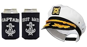 Captain Hat Yacht Cap Funny Coolie Captain and First Mate Can Coolie Bundle Navy