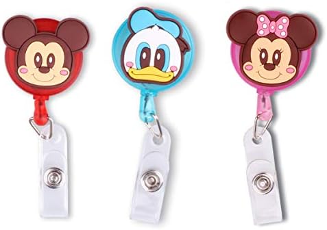3Pack Cute Lovely Cartoon Retractable Badge Reel Badge Holder ID Badge Reel Clip On Card Holders