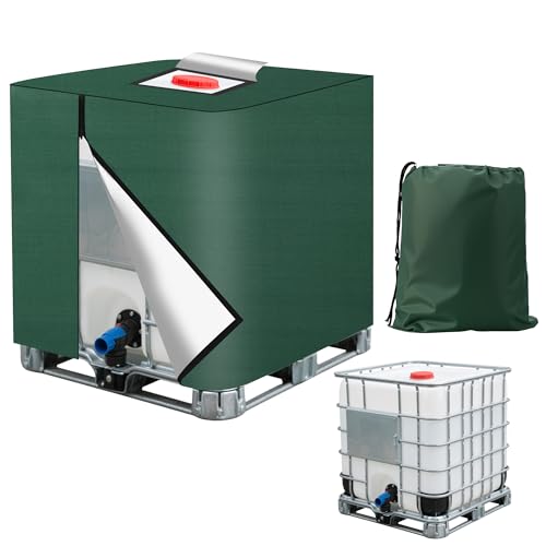 IBC Tank Cover, 420D Water Tank Cover, Cover for IBC 1000L Tank – Anti-UV and Dustproof Cover with Zip Storage Bag (116 x 100 x 120 cm) (Green)