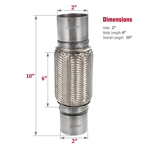Upower 2.25 Inch Diameter Exhaust Flex Extension Pipe Connector Tube, 4"+6" 10"OAL Heavy Duty Stainless Steel 22506DN Couplings - Thumbnail 4