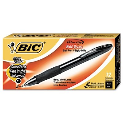 BIC-VLGB11BK-Velocity-Ballpoint-Retractable-Pen-16mm-Black-Ink-Bold-Sold-1-Dozen