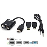 CABLEDECONN 3 In1 HDMI Male to VGA Adapter Convertor Cable + Micro HDMI to HDMI + Mini HDMI to HDMI with Audio Output