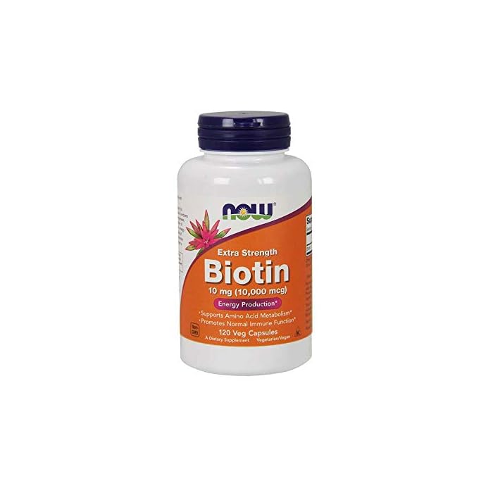 NOW Supplements, Biotin 10 mg (10,000 mcg), Extra Strength, Energy Production*, 120 Veg Capsules