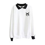 Froomer Teen Girls Cat Print Sweatshirt Long Sleeve Blouse Loose Sweater Shirt, White, Small