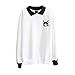 Froomer Teen Girls Cat Print Sweatshirt Long Sleeve Blouse Loose Sweater Shirt, White, Small