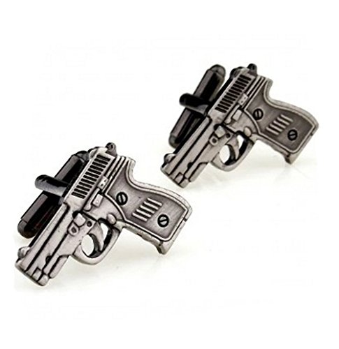 007 Theme Cufflinks Silvertone/Enamel Cufflinks 3pcs/set,Gun and Bullet - Thumbnail 4