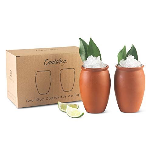CANTAREY Cantaritos de Barro Cocktailgläser für Tequila, Margaritas, Mojitos und mehr, 340 ml, 2 Stück