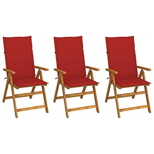 Tidyard 3X Akazienholz Massiv Gartenstuhl-Set Klappbar mit Auflagen Klappstuhl Hochlehner Stuhl Stühle Gartensessel Holzstuhl Gartenstühle Essstuhl In 5 Positionen verstellbar – Bild 2