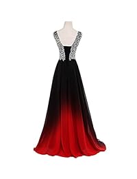 Lemai - Vestido largo de gasa con cuentas formales degradadas para mujer, color negro