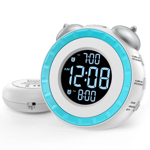 uscce Loud Dual Alarm Clock with Bed Shaker - 0-100% Dimmer, Vibrating Alarm Clock for Heavy Sleepers or Hearing Impaired, Easy to Set, USB Charging Port, Snooze, Battery Backup (White)