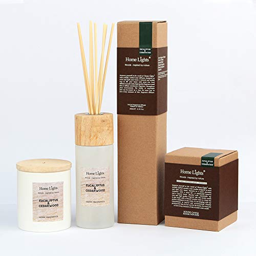 Home Lights Reed Diffuser Gift Set, Wooden Lid, Natural Scented Long Lasting Lemongrass Ginger Fragrance Oil for Home Office Gift Idea, Aromatherapy Air Freshener and Stress Relief, 200ml/6.76 fl.oz