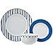 Amazon Basics 18-Piece Kitchen Dinnerware Set, Plates, Dishes, Bowls, Service for 6, Blue Accent