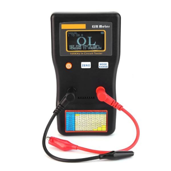 Candeon Capacitance Meter - MESR-100 Auto Ranging ESR Capacitor Resistance Tester 1? High Pricision 0.001 to 100R LCD Display Double Terminals Low Ohm Meter Capacitive Resistance Tester