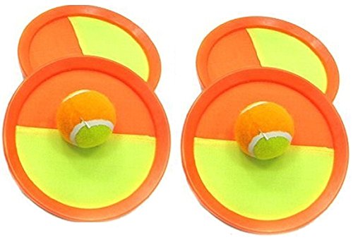 YMCtoys âš¾ Paddle Catch Ball and Toss Game Super Set - 4 Orange Paddles + 2 Balls (Ball Sticks to Paddle)