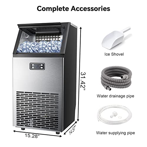 Kismile Commercial Ice Maker, Freestanding Square Ice Cube Maker 100lbs
