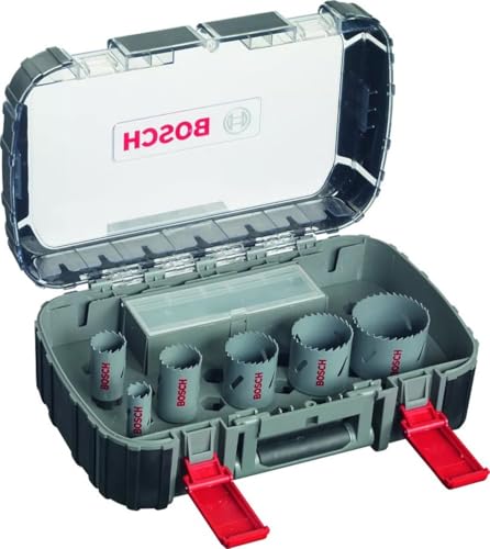 Bosch Professional 11 pcs. HSS Bi-Metal Hole Saw Set (for Various Materials, Ø 22–65 mm, Accessory Rotary Drill)