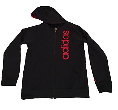 Adidas Fleece-Lined Full Zip Hoodie for Boys (Small - 8, Black/Scarlet)