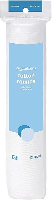 Amazon Basics Hypoallergenic 100% Cotton Rounds for Makeup Removal and Skincare, 100 Count, 1 Pack