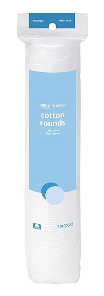 AMAZON BASICS HYPOALLERGENIC COTTON ROUNDS FOR MAKEUP REMOVAL AND SKINCARE, 100 COUNT, 1 PACK