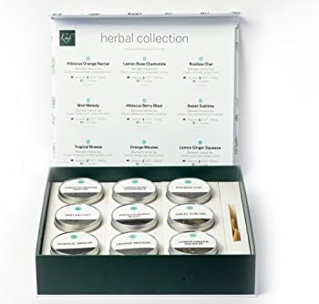 Rosali Tea Gift Collection, 9 Artisanal Teas in Tins with Engraved Teaspoon (Herbal Collection)