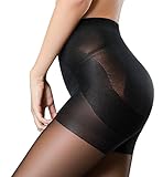 HONENNA Semi Opaque Tights Shaping Control Top Push Up Semi Sheer Pantyhose (Black, Medium)