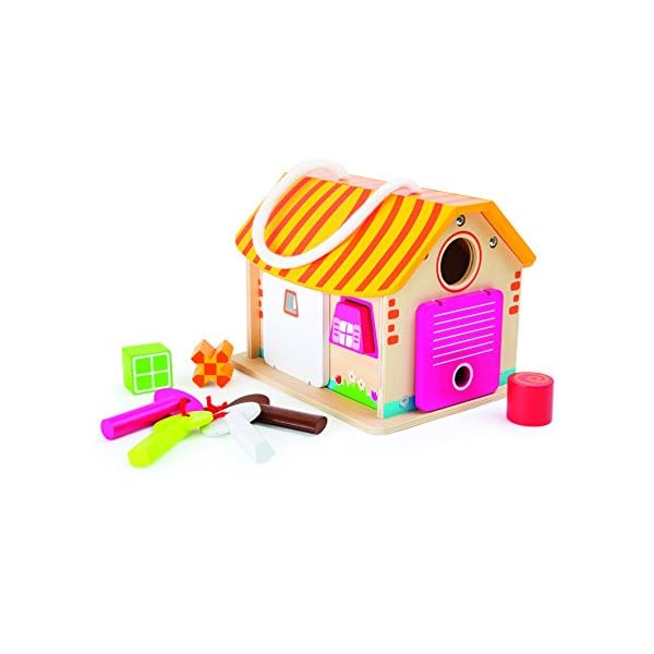 Small Foot Motorikhaus „Stall“ aus Holz, Motorikspielzeug mit Vier Schlüsseln und Steckformen, ab 12 Monaten, 10315, Mehrfarbig, + 3 a&ntildeos – Bild 3