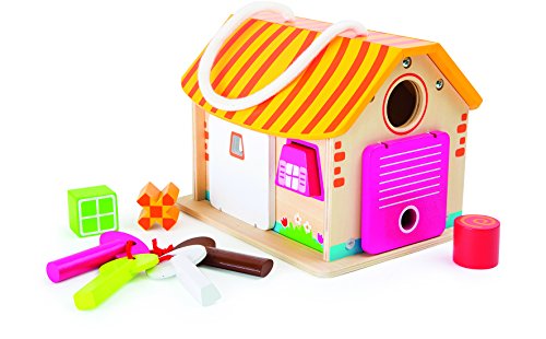 Small Foot Motorikhaus „Stall“ aus Holz, Motorikspielzeug mit Vier Schlüsseln und Steckformen, ab 12 Monaten, 10315, Mehrfarbig, + 3 años – Bild 3