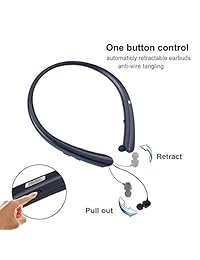 Auriculares Bluetooth inalámbricos retráctiles con correa para el cuello, auriculares deportivos a prueba de sudor con micrófono para iPhone y teléfonos móviles Android, Negro azabache