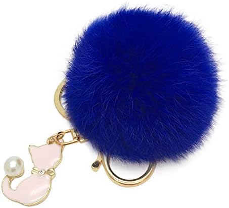 Little rock Cute Cat Keychain with Soft Plush Ball Faux Pearl Car Keyring Bag Pendant