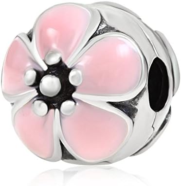 Choruslove Pink Cherry Blossom Charm 925 Sterling Silver Enamel Clip Lock Bead for European Bracelet