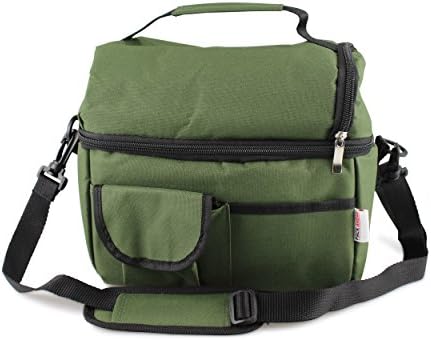 Pack Ahead Double Layer Insulated Lunch Bag - Portable Large Capacity with Adjustable Shoulder Strap (OLIVE GREEN)