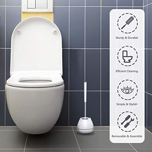 MAJALiS Toilet Brush and Holder with a Replacement Head, Modern Bathroom Silicone Toilet Bowl Brush and Holder with Tweezers - White