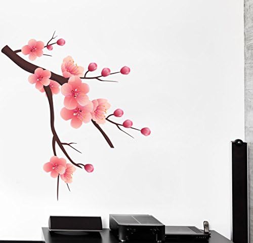 Ghar Kraft Pink Flowers Wall Sticker with Branches for Home, Living Room, Bedroom (PVC Vinyl, 45 cm x 40 cm, Multi Color)