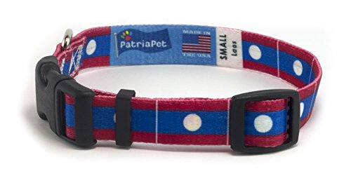 Laos Laotian Flag Dog Collar for Small, Medium, or Large Dogs by PatriaPet (Small: 9-13 in.)