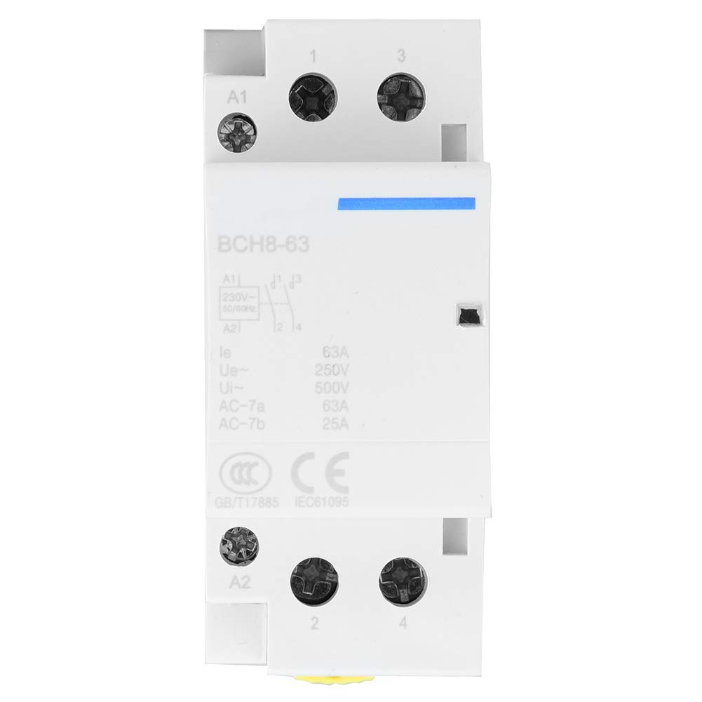 2P 2NO AC Contactor, 63A 24V 220V/230V 50/60Hz Household AC Contactor Low Power Consumption DIN Rail Mount (220V/230V)