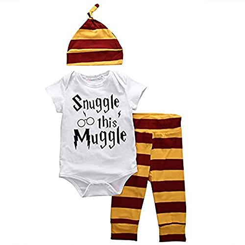 Mellons Baby Snuggle this Muggle Short Boys Girls Sleeve Striped Pants and Bodysuit Outfit with Hat