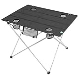 YOUMILE Lightweight Folding Camping Table, Portable Foldable Camp Picnic Table with Cup Holders, Roll-up with Carry Bag, 1680D Oxford Fabric Table Top and Aluminum Alloy Frame for Picnic, BBQ, Beach