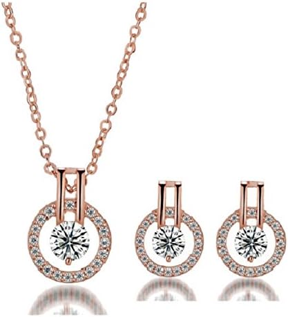 KEDAR 18k Rose Gold Plated Austrian Crystal Circle Necklace Pendant with 18" Chain Christmas Jewelry Gift