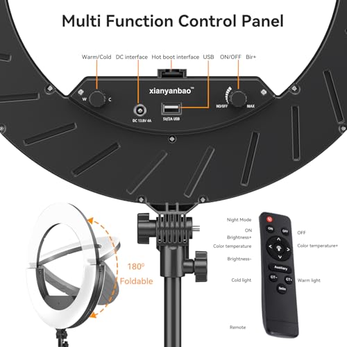 18 Inch Ring Light Kit, 55W6700k Dimmable LED Light, Tripod Stand, Remote Controller,Box,CRI95,Black