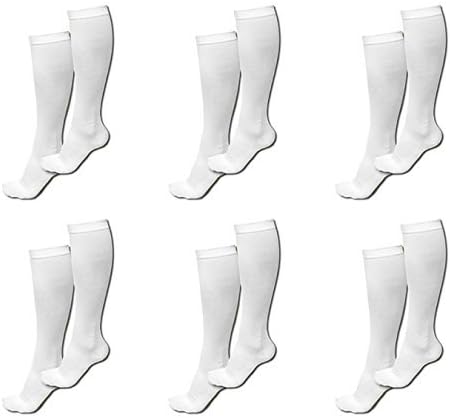 6 Pairs TASOM Compression Socks Over the Calf Below Knee Anti Fatigue Antimicrobial Sock Stockings For Men Woman Foot Feet Ankle Heel Pain Ache Swelling Relief - 6 Pairs White LG/XL by TAS ONLINE MALL