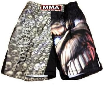 MMA Board Short in Black Skulls Sublimated with Embroidery L