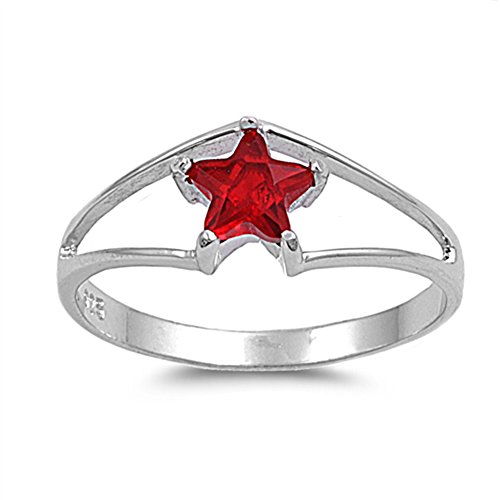 Simulated ruby beautiful star solitaire ring new .925 s…