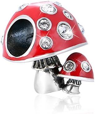 JOYOTO Red Mushrooms Family 925 Sterling Silver Cubic-Zirconia Charms for Bracelet