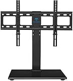 PERLESMITH Universal Swivel TV Stand / Base - Table Top TV Stand for 37-65 inch LCD LED TVs - Height Adjustable TV Mount Stand with Tempered Glass Base, VESA 600x400mm, Holds up to 88lbs