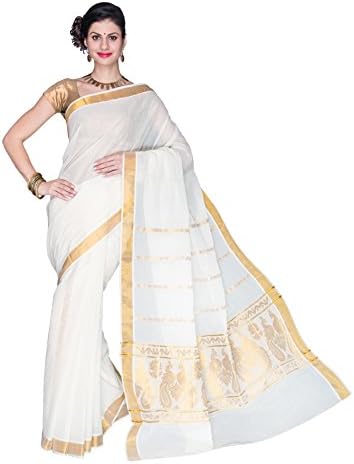 Fashionkiosks Kerala Pure Cotton Kasavu Simply Jari Pallu Design with Blouse